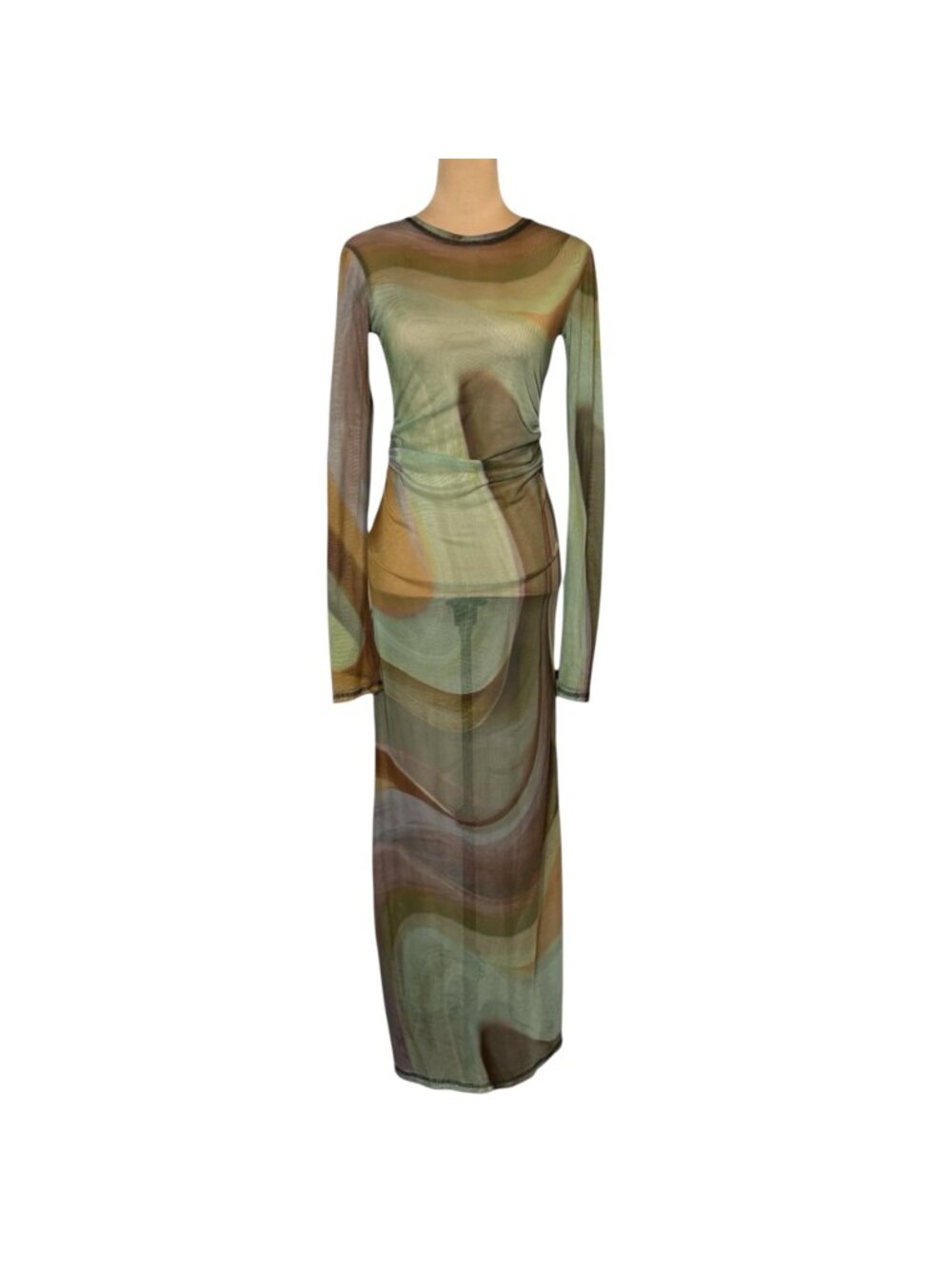 Vintage Y2K 90s Coup de Soleil Sheer Maxi Dress Fairy Grunge Psychedelic - Picture 2 of 13